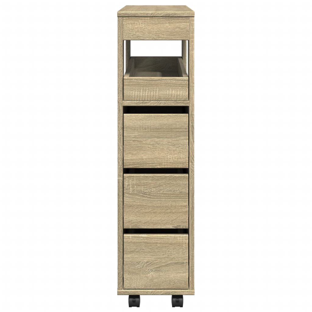 Narrow bathroom cabinet with wheels Sonoma oak wood material