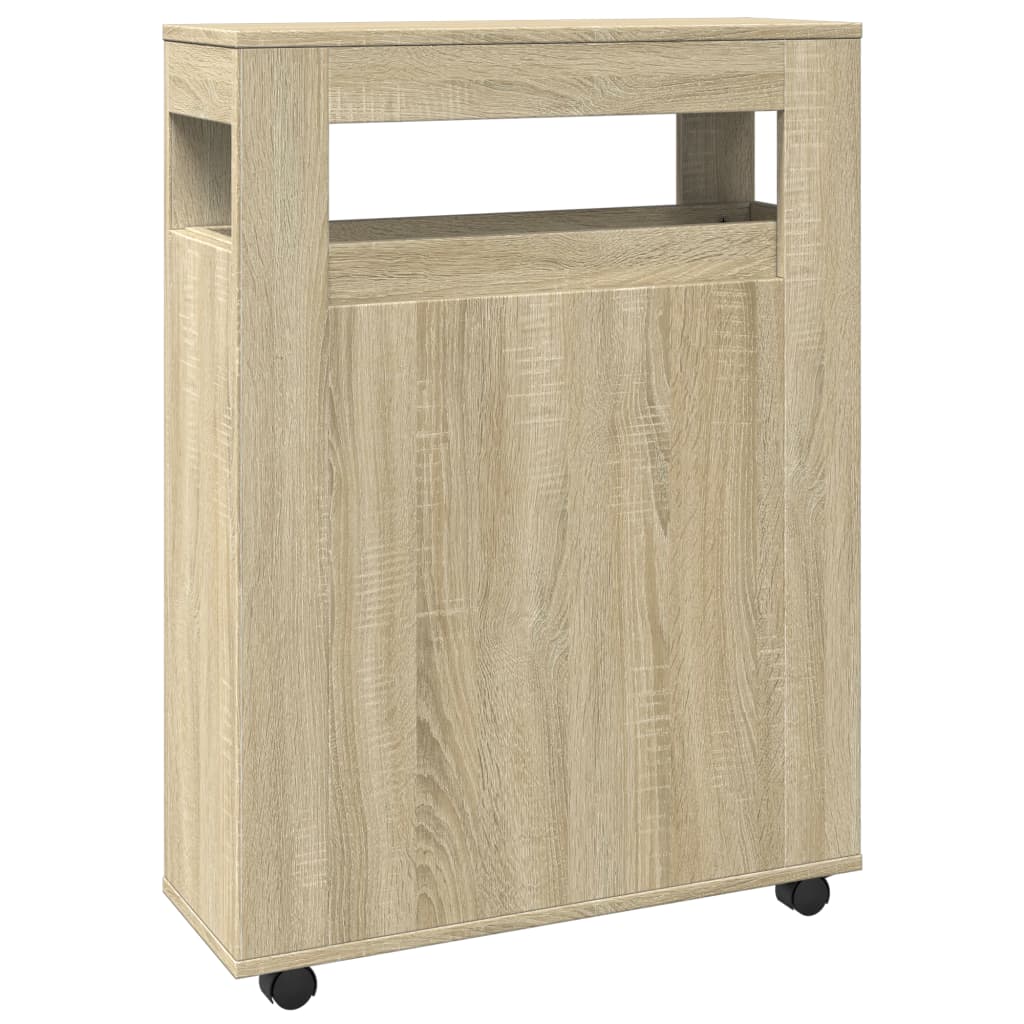 Narrow bathroom cabinet with wheels Sonoma oak wood material