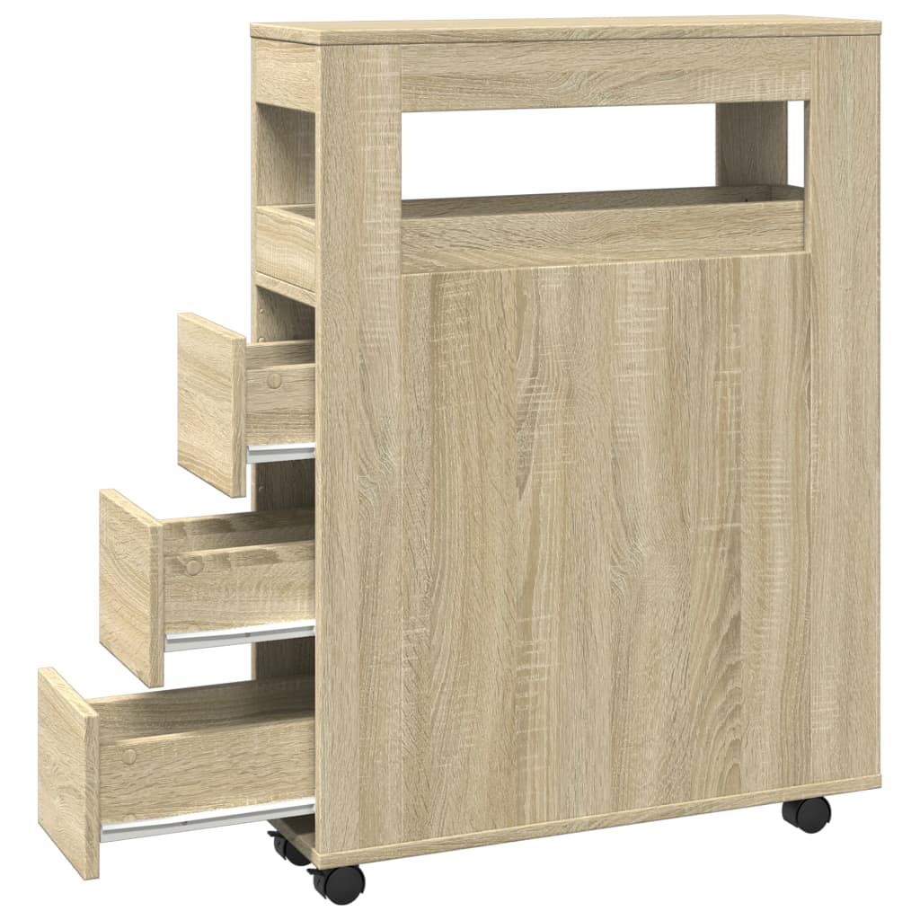 Narrow bathroom cabinet with wheels Sonoma oak wood material