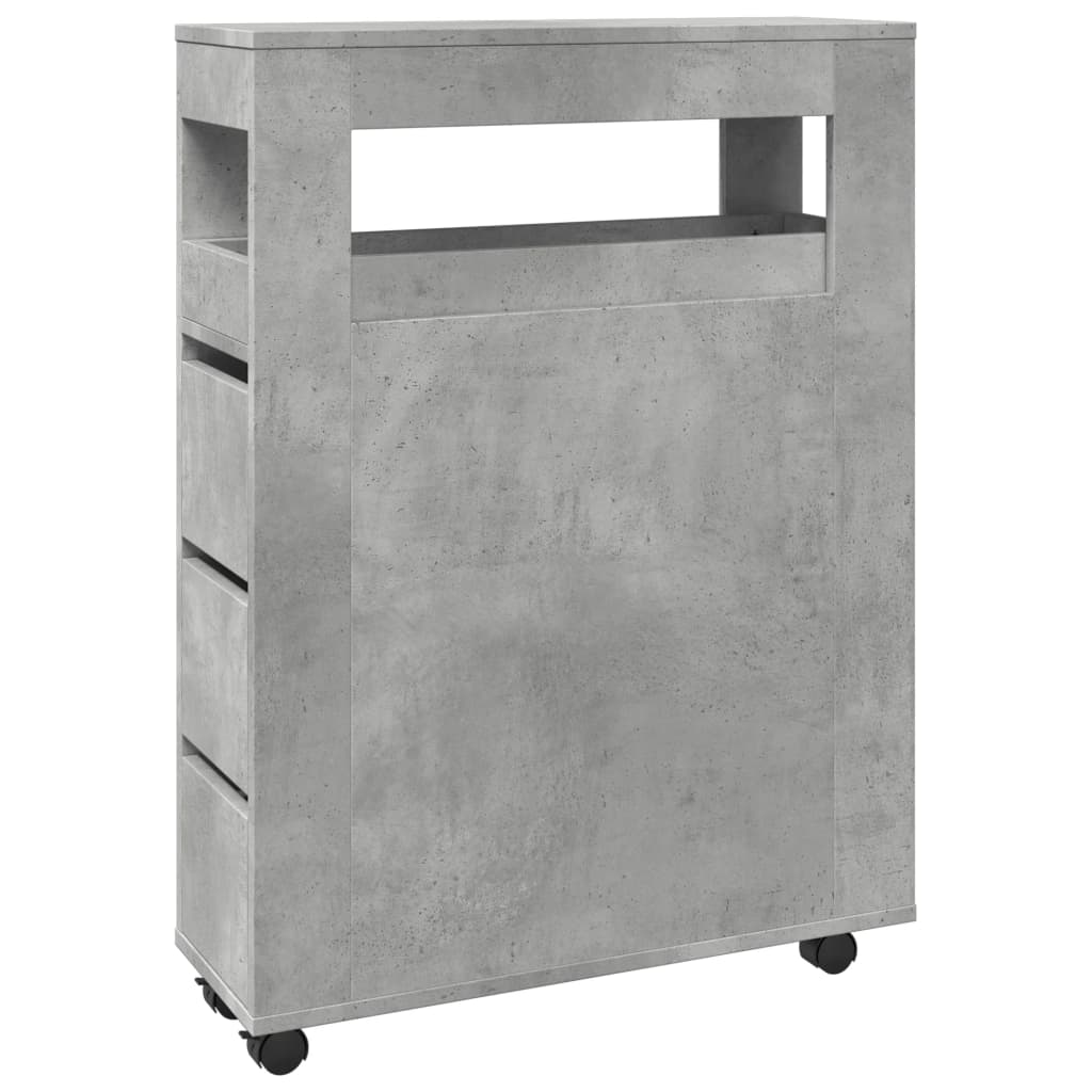 Bathroom Cabinet Narrow with Wheels Concrete Grey Wood Material