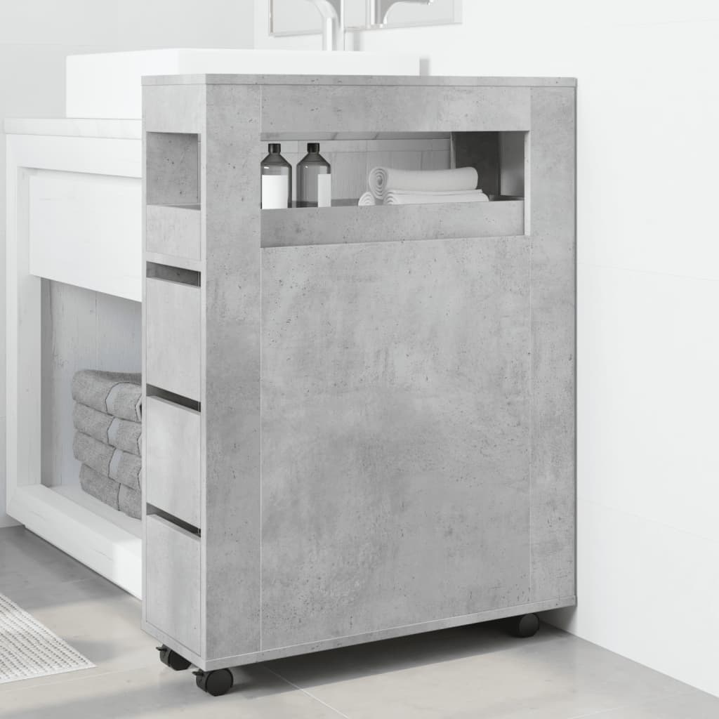 Bathroom Cabinet Narrow with Wheels Concrete Grey Wood Material