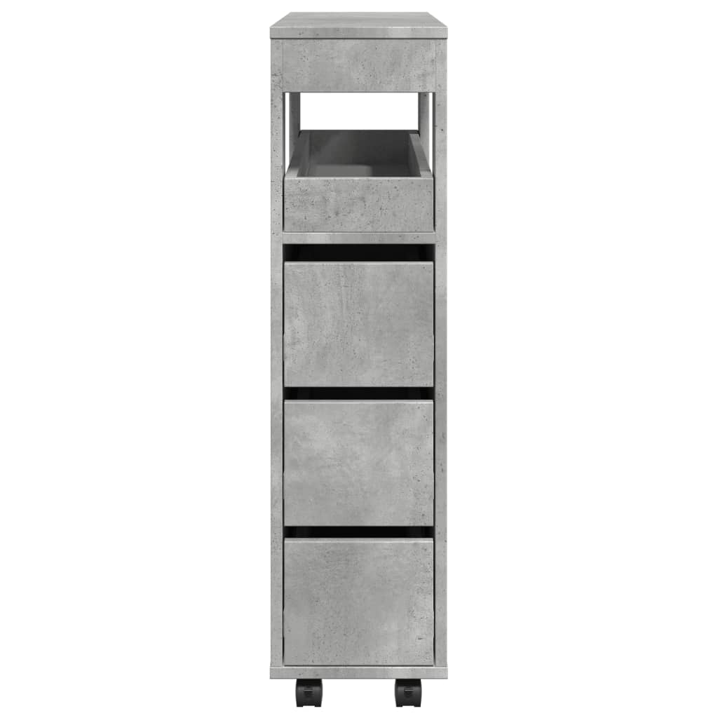 Bathroom Cabinet Narrow with Wheels Concrete Grey Wood Material