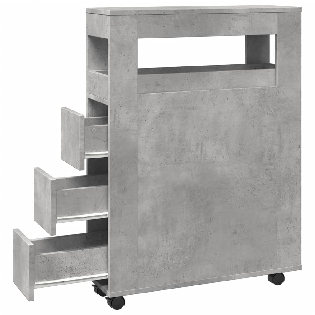 Bathroom Cabinet Narrow with Wheels Concrete Grey Wood Material