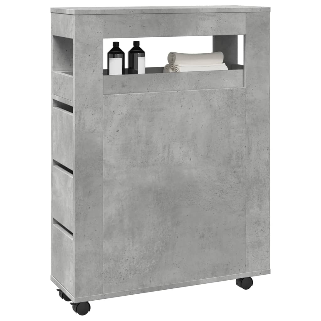 Bathroom Cabinet Narrow with Wheels Concrete Grey Wood Material