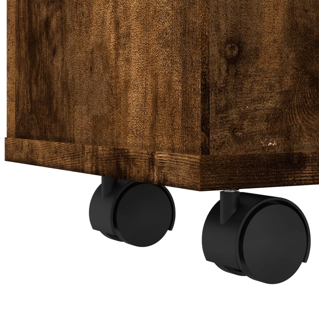 Bathroom Cabinet Narrow with Wheels Smoked Oak Wood Material