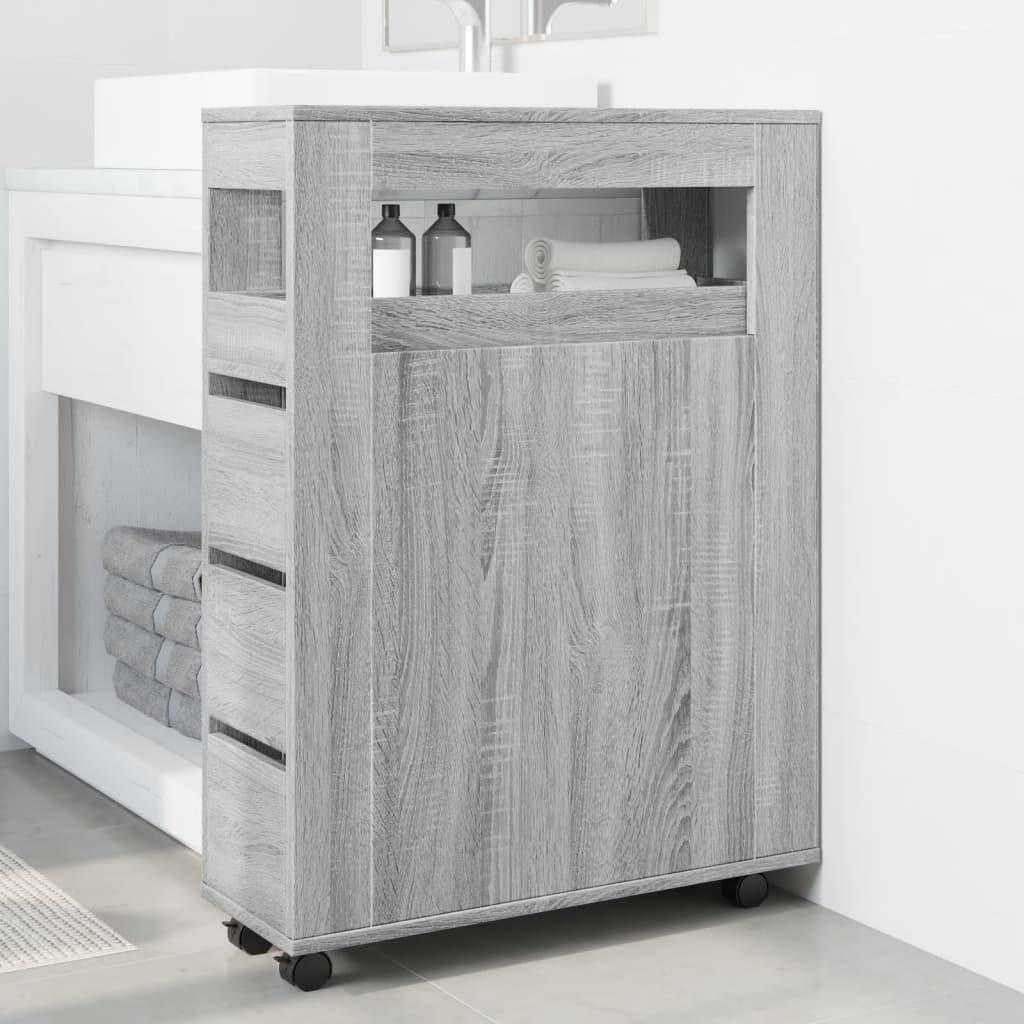 Badschrank Schmal mit Rollen Grau Sonoma Holzwerkstoff