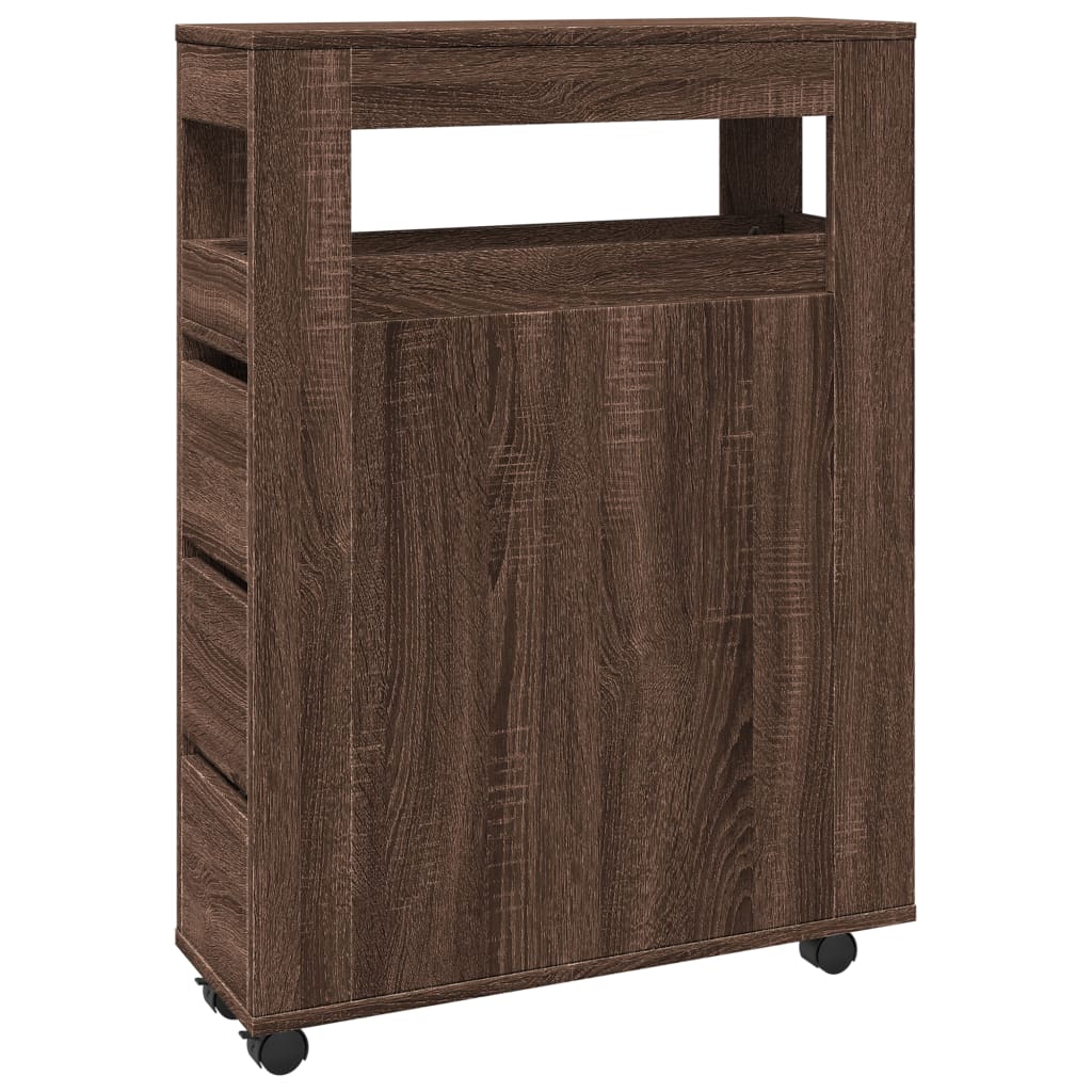 Bathroom Cabinet Narrow with Wheels Oak Look Wood Material