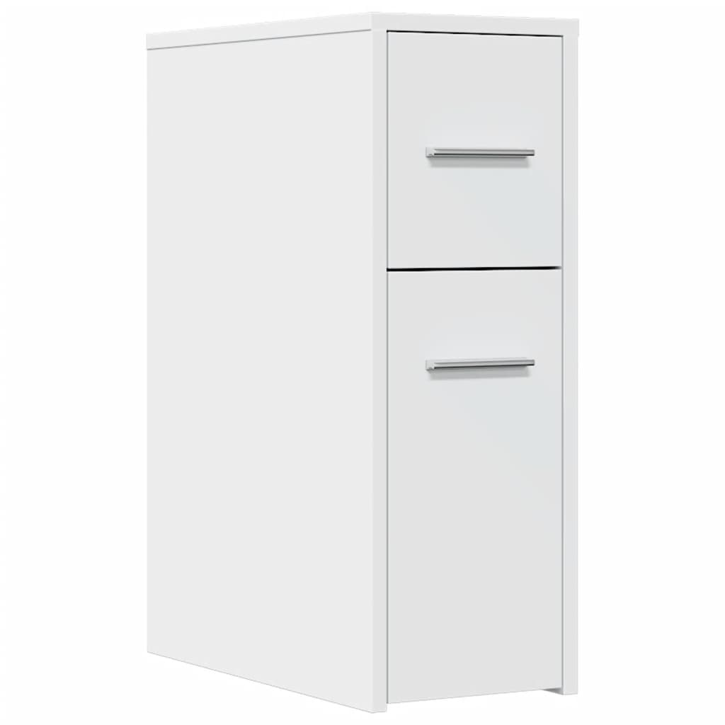 Bathroom Cabinet Narrow with Wheels White Wood Material