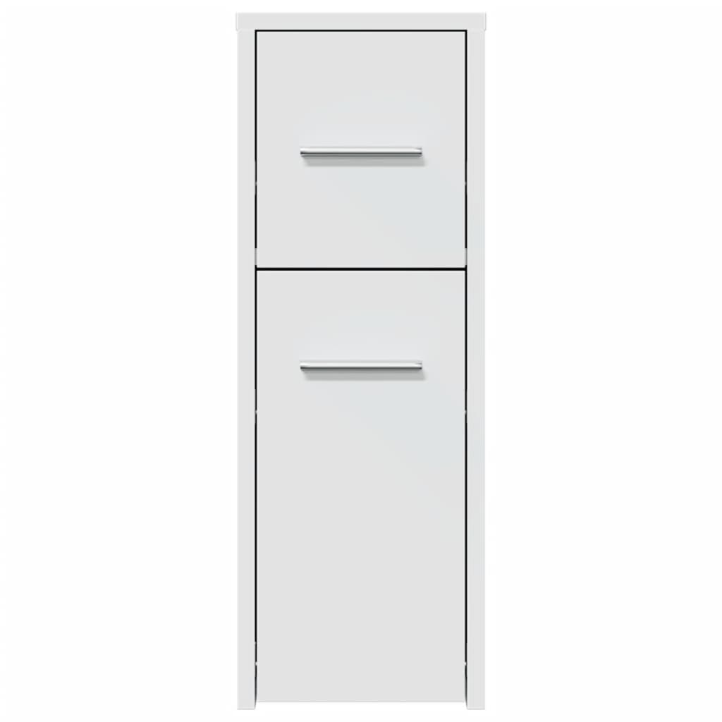 Bathroom Cabinet Narrow with Wheels White Wood Material