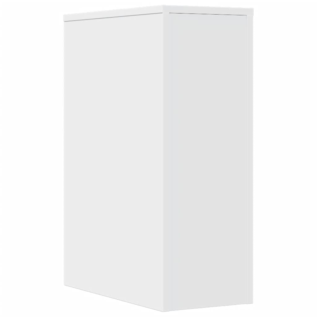 Bathroom Cabinet Narrow with Wheels White Wood Material