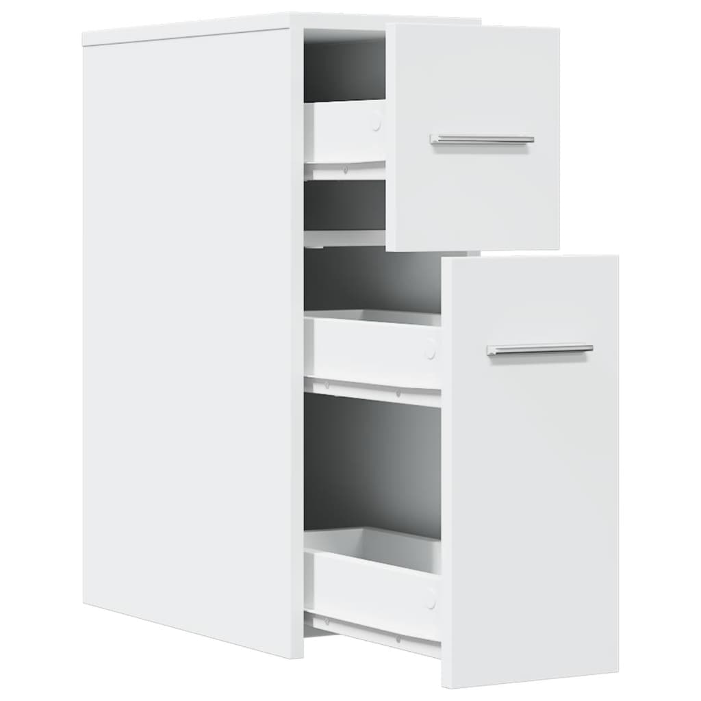 Bathroom Cabinet Narrow with Wheels White Wood Material