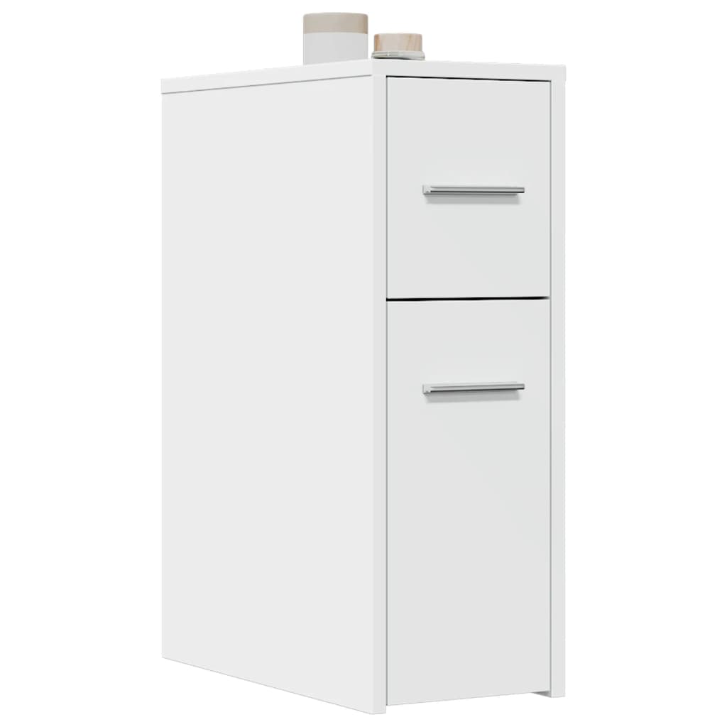 Bathroom Cabinet Narrow with Wheels White Wood Material