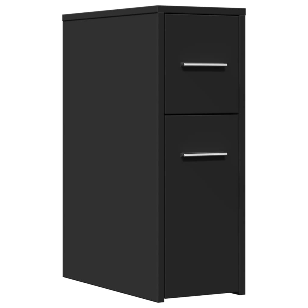 Bathroom Cabinet Narrow with Wheels Black Wood Material