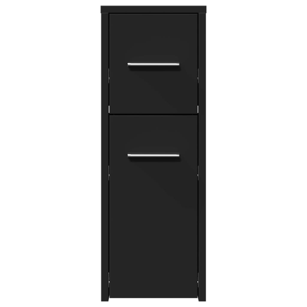 Bathroom Cabinet Narrow with Wheels Black Wood Material