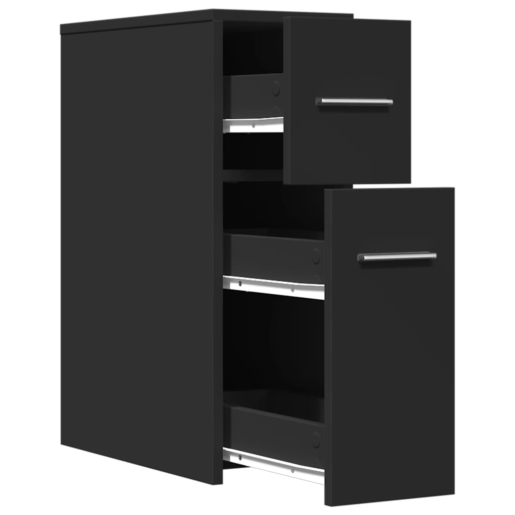 Bathroom Cabinet Narrow with Wheels Black Wood Material