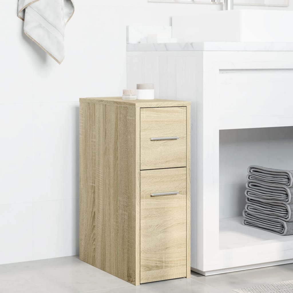 Bathroom Cabinet Narrow with Wheels Sonoma Oak Wood Material