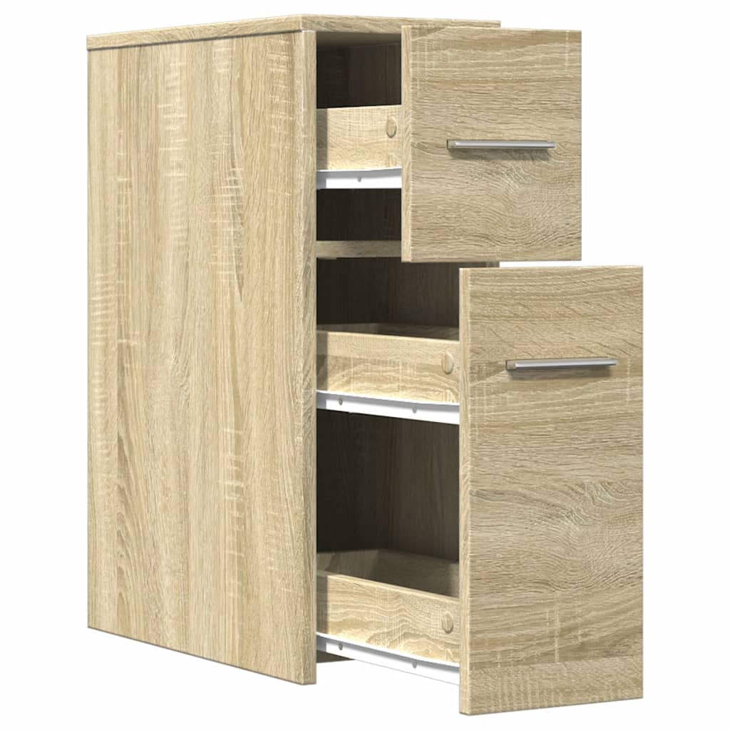 Badschrank Schmal mit Rollen Sonoma-Eiche Holzwerkstoff