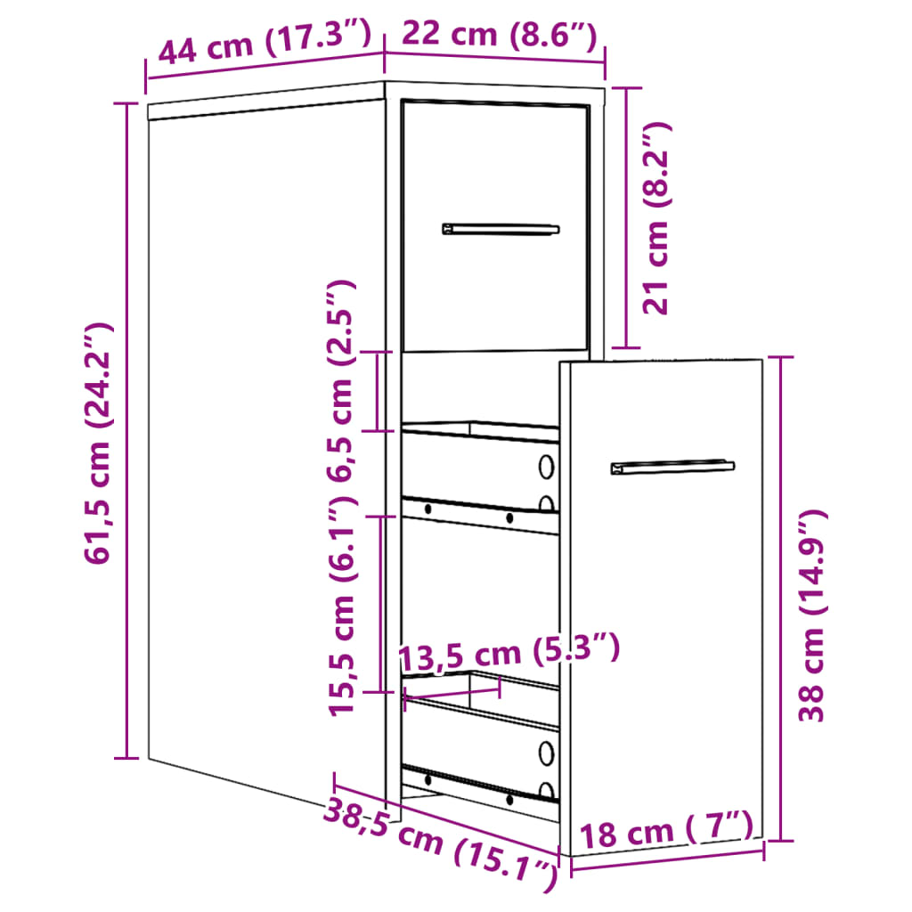 Badschrank Schmal mit Rollen Sonoma-Eiche Holzwerkstoff