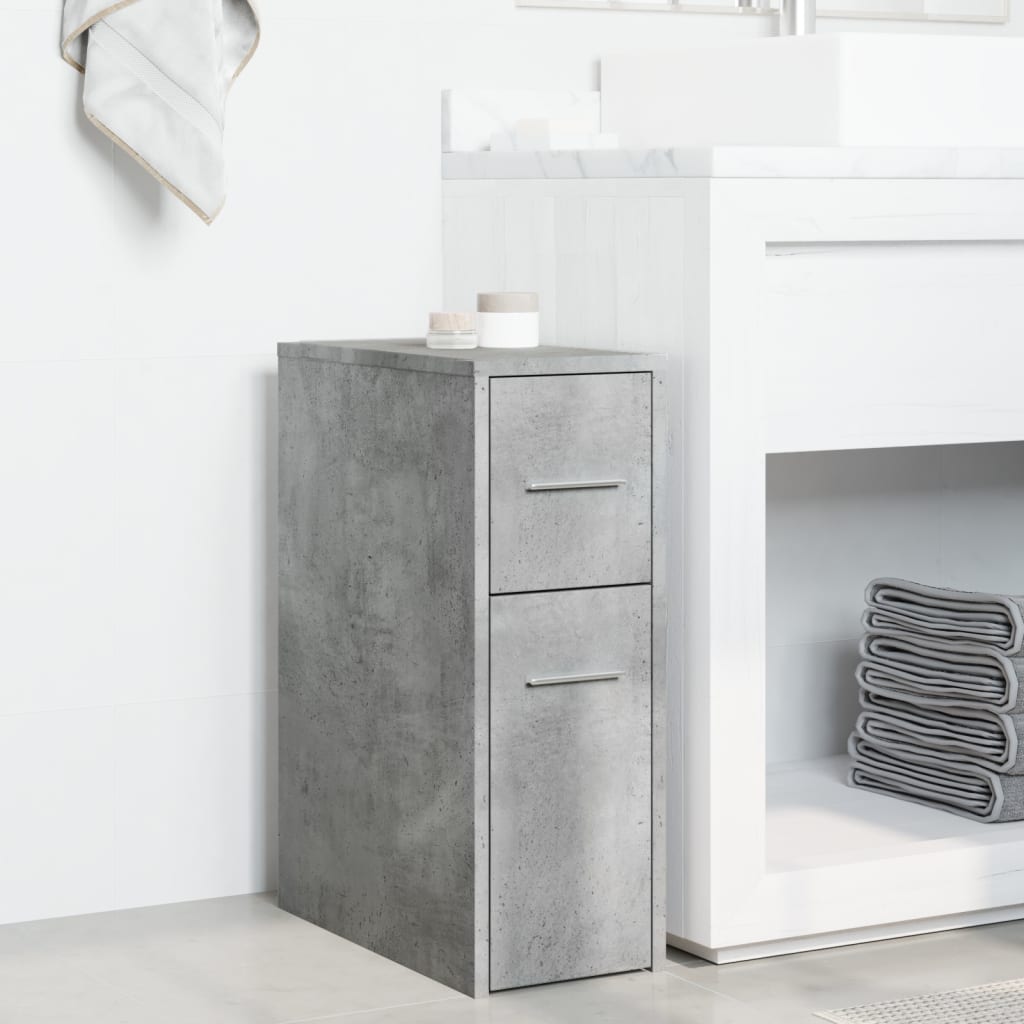 Bathroom Cabinet Narrow with Wheels Concrete Grey Wood Material