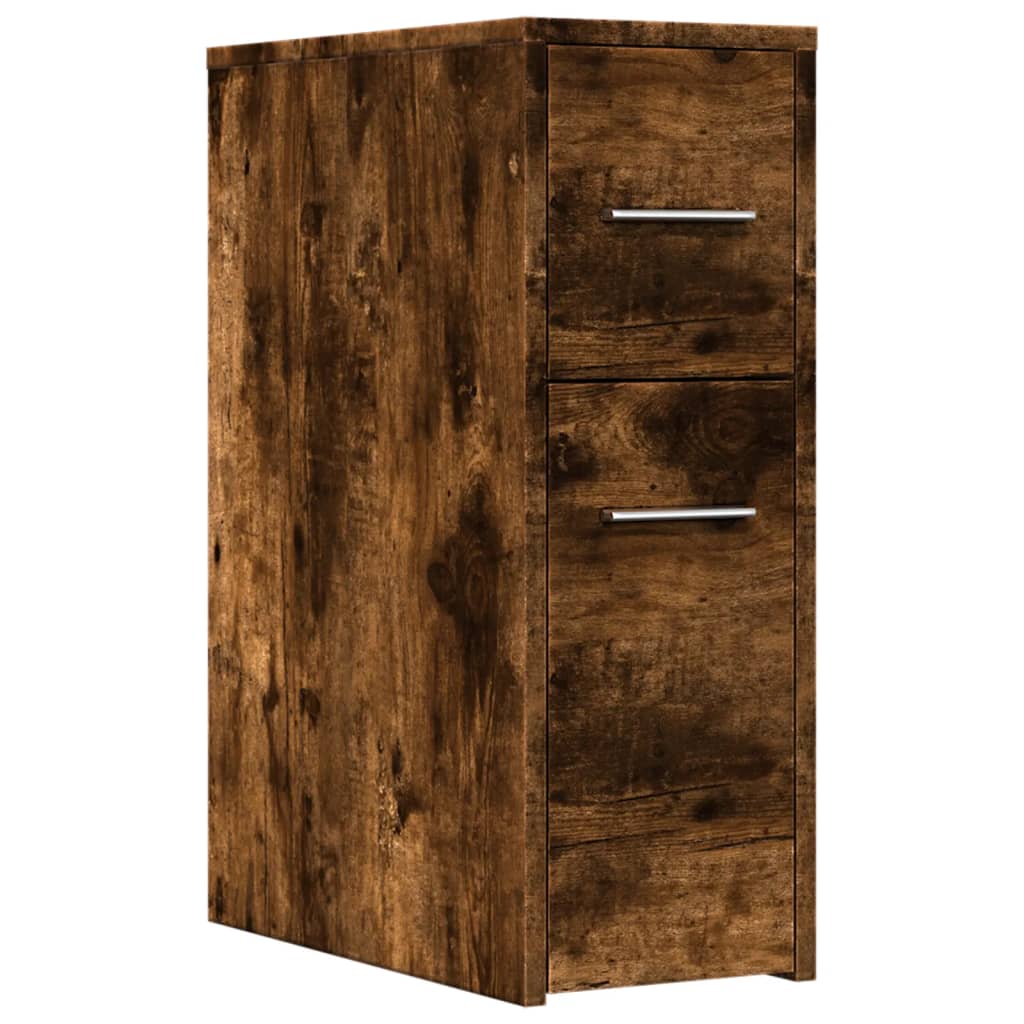 Bathroom Cabinet Narrow with Wheels Smoked Oak Wood Material