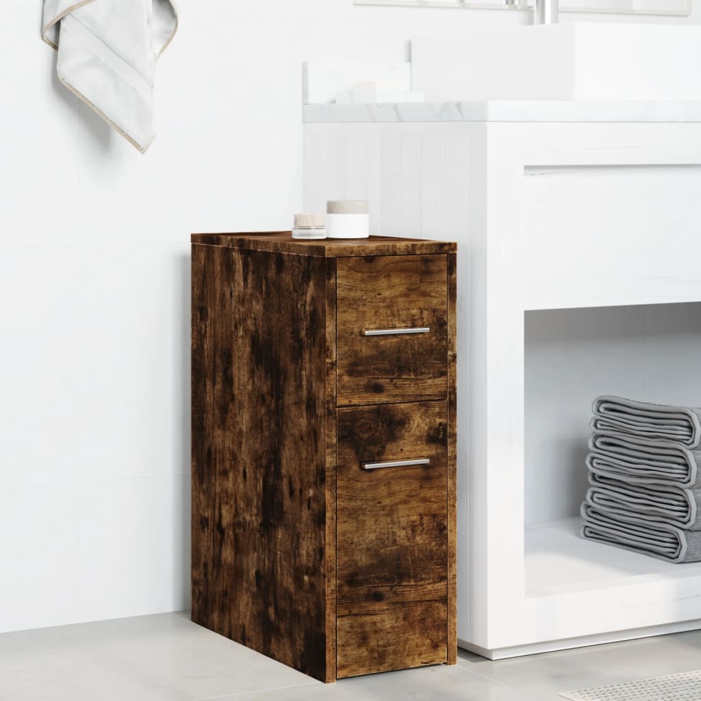 Bathroom Cabinet Narrow with Wheels Smoked Oak Wood Material