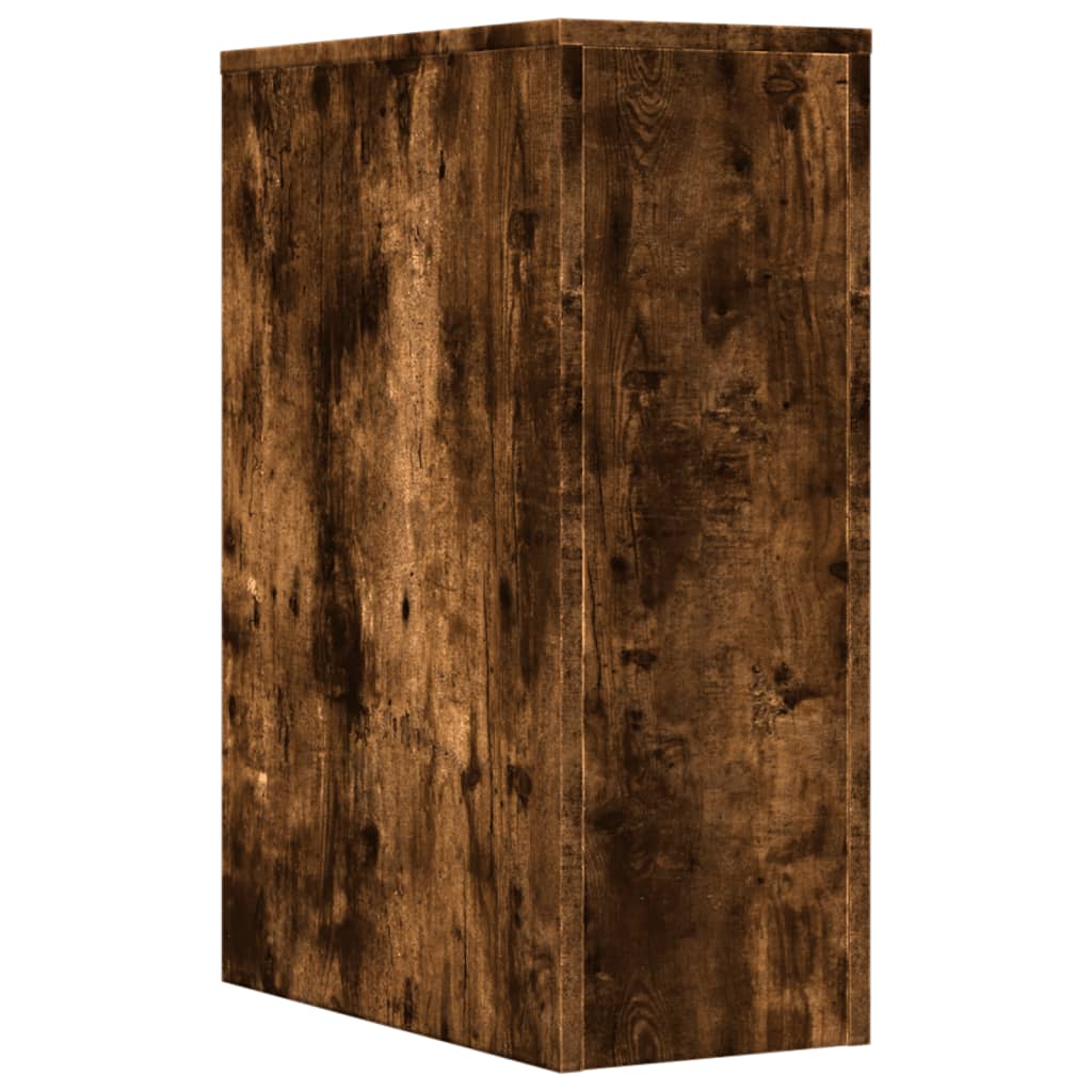 Bathroom Cabinet Narrow with Wheels Smoked Oak Wood Material