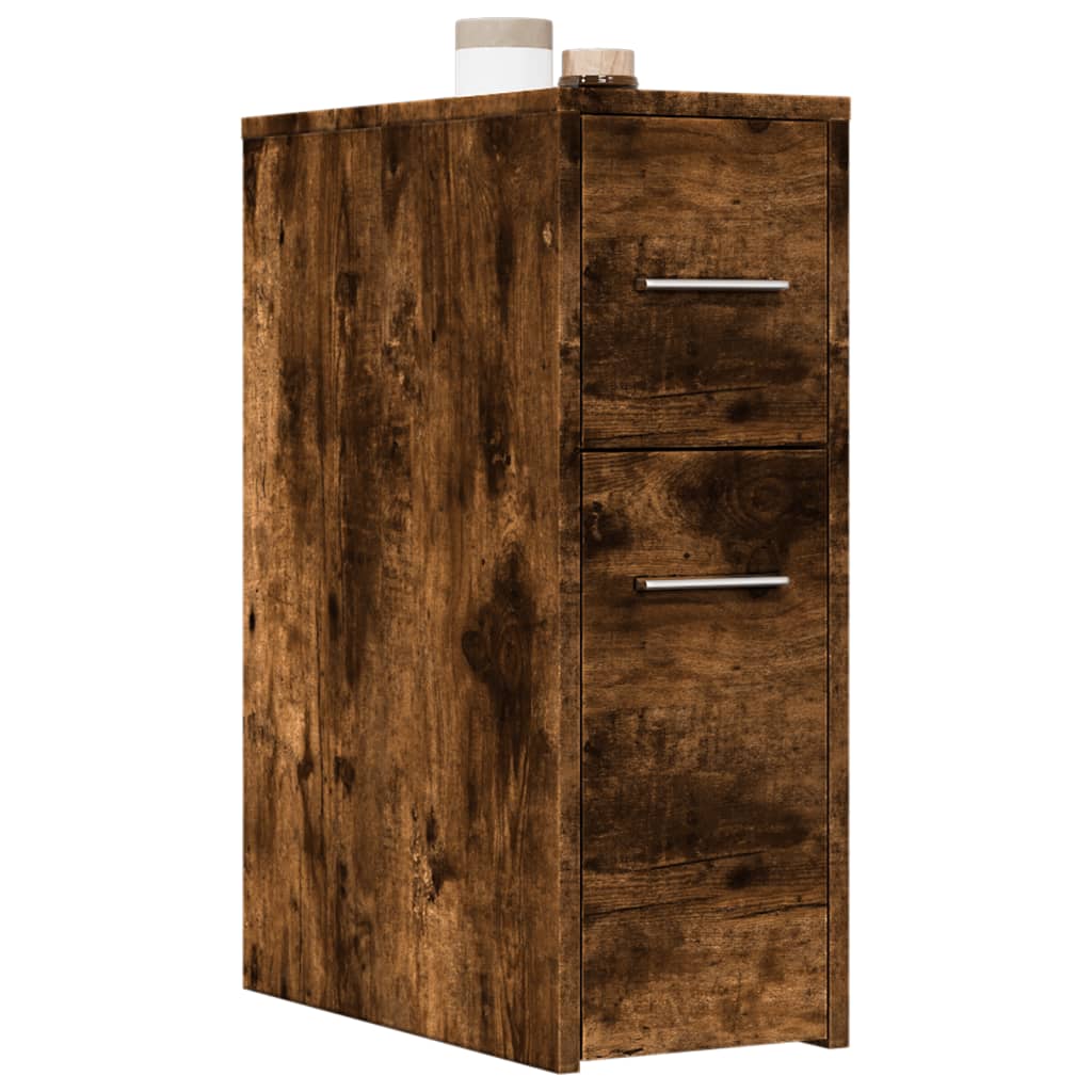 Bathroom Cabinet Narrow with Wheels Smoked Oak Wood Material