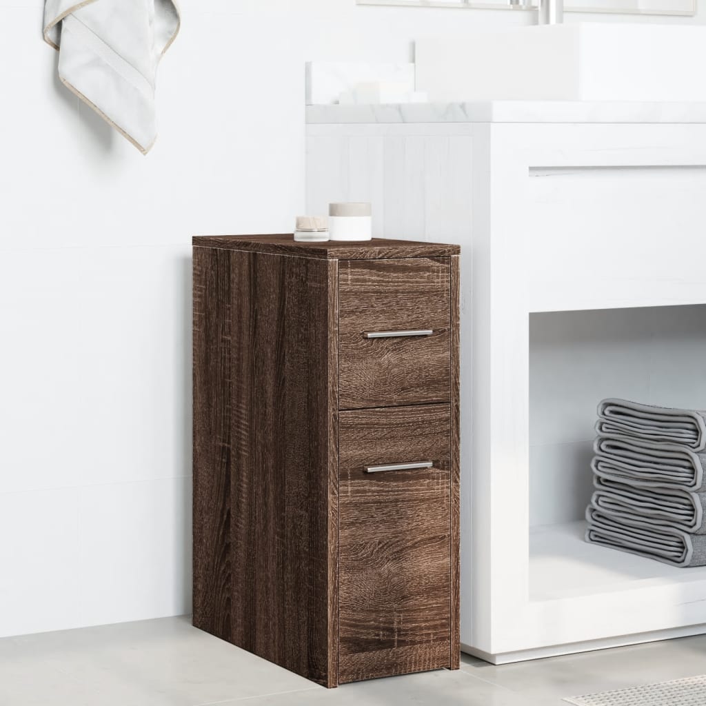 Bathroom Cabinet Narrow with Wheels Oak Look Wood Material