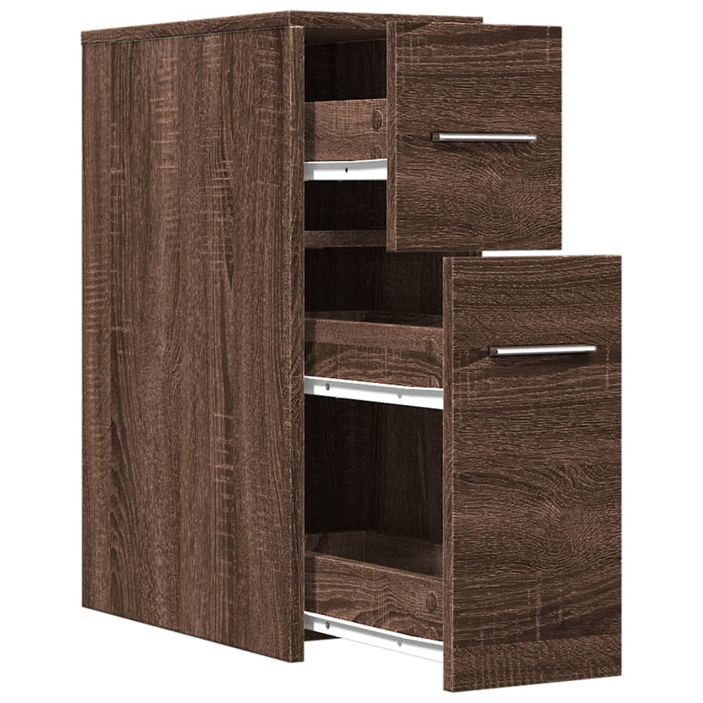 Bathroom Cabinet Narrow with Wheels Oak Look Wood Material