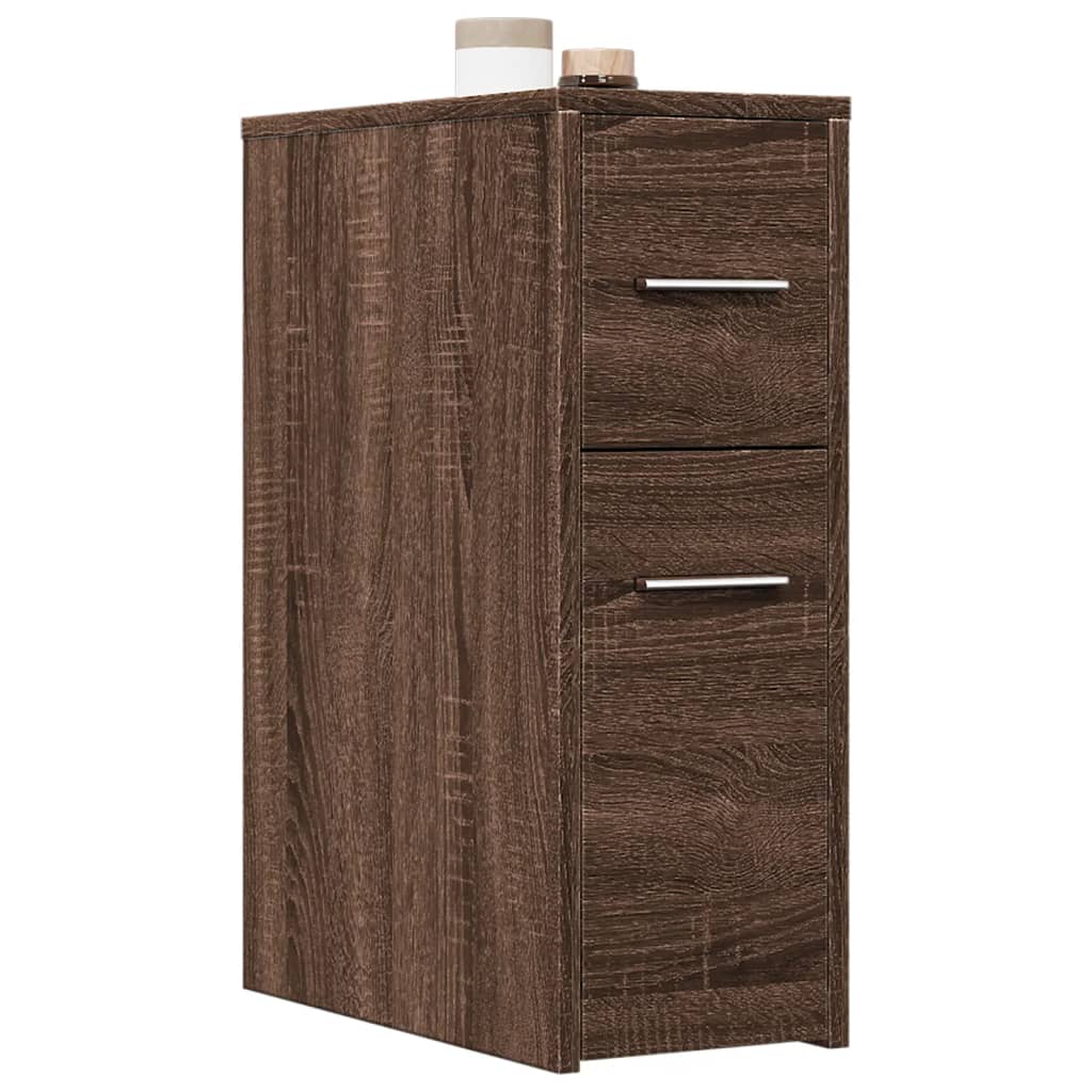 Bathroom Cabinet Narrow with Wheels Oak Look Wood Material