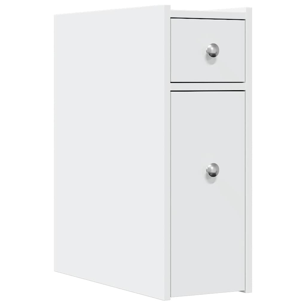 Bathroom Cabinet Narrow with Wheels White Wood Material