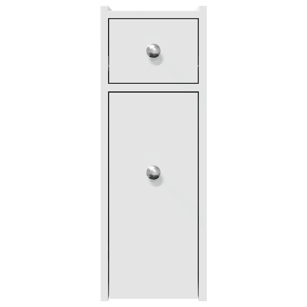 Bathroom Cabinet Narrow with Wheels White Wood Material