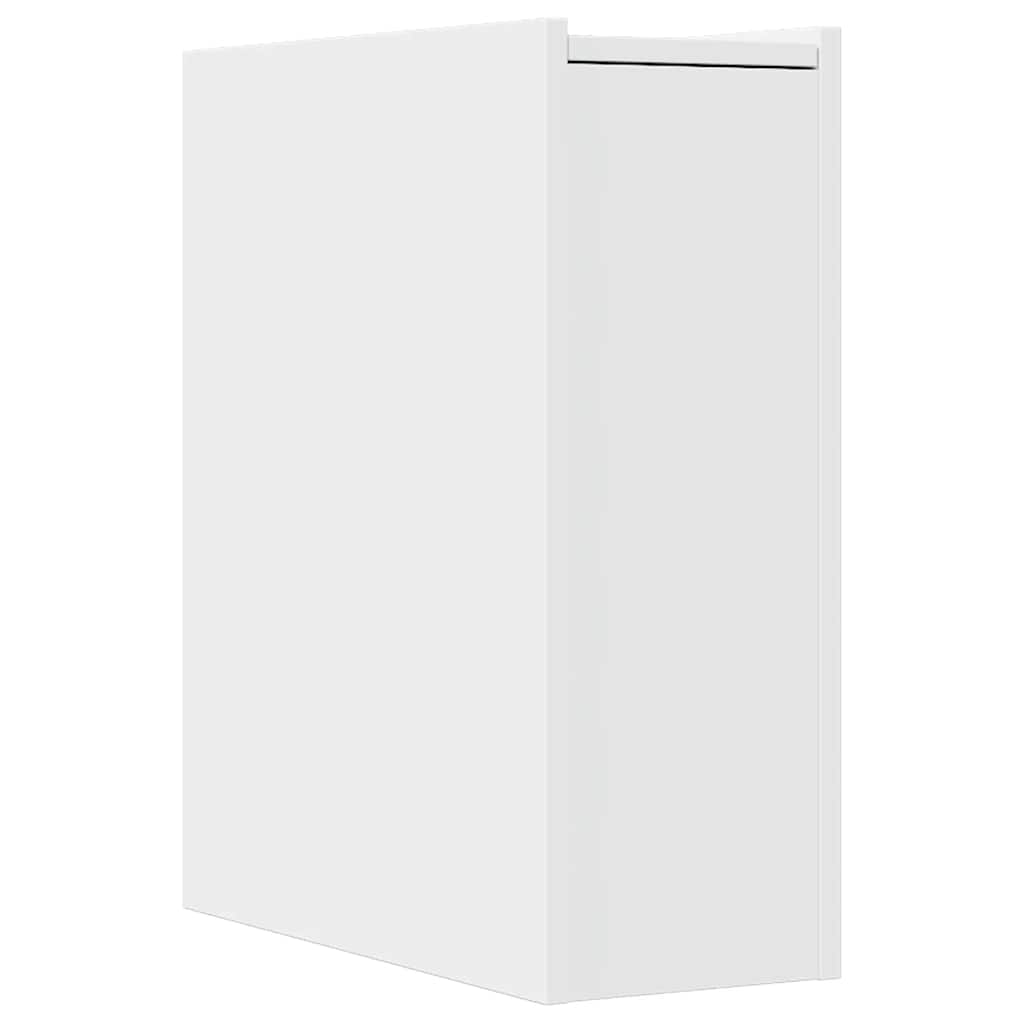 Bathroom Cabinet Narrow with Wheels White Wood Material