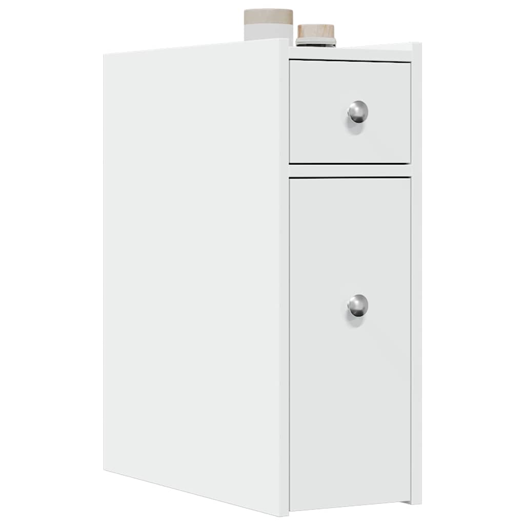 Bathroom Cabinet Narrow with Wheels White Wood Material