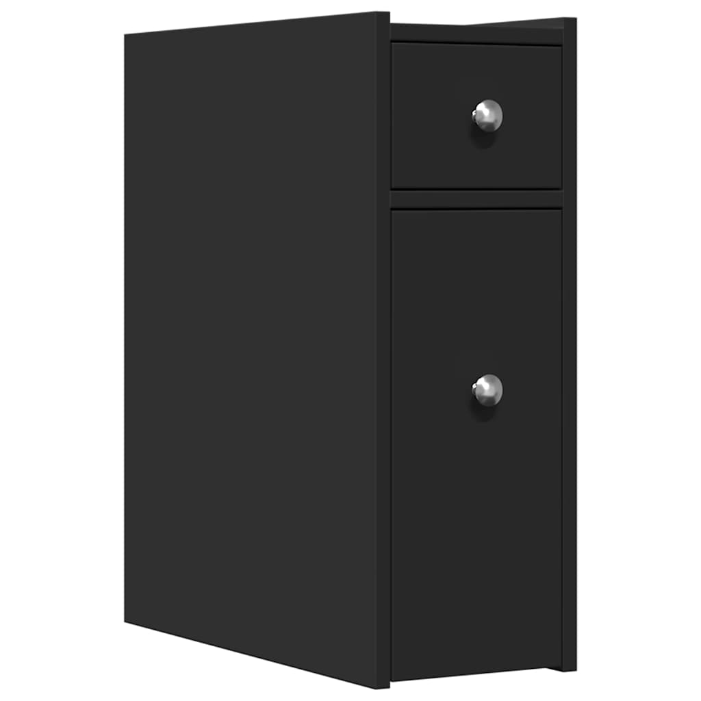 Bathroom Cabinet Narrow with Wheels Black Wood Material