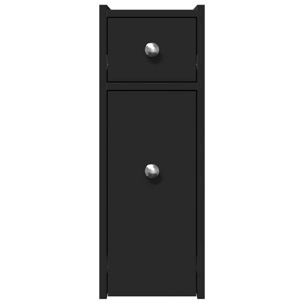 Bathroom Cabinet Narrow with Wheels Black Wood Material