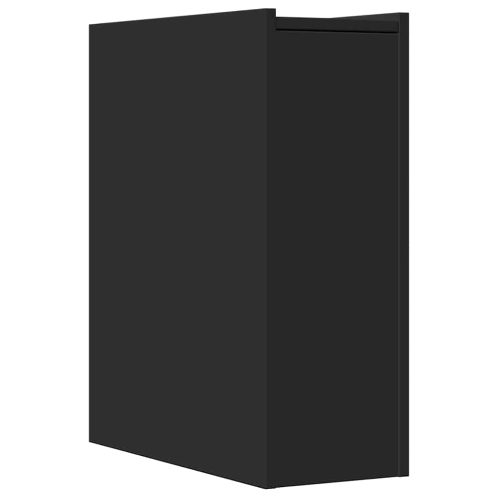 Bathroom Cabinet Narrow with Wheels Black Wood Material