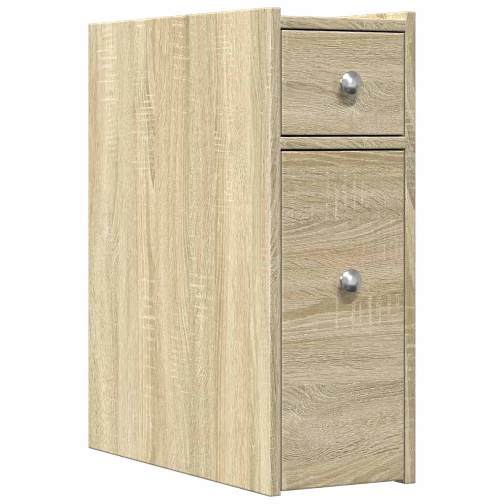 Bathroom Cabinet Narrow with Wheels Sonoma Oak Wood Material