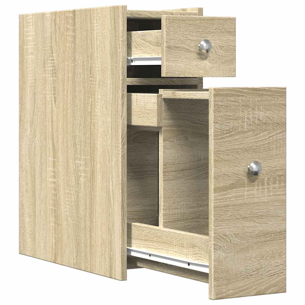 Bathroom Cabinet Narrow with Wheels Sonoma Oak Wood Material