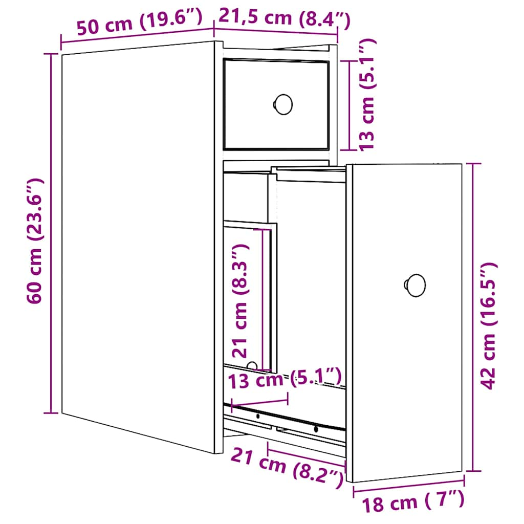 Badschrank Schmal mit Rollen Sonoma-Eiche Holzwerkstoff