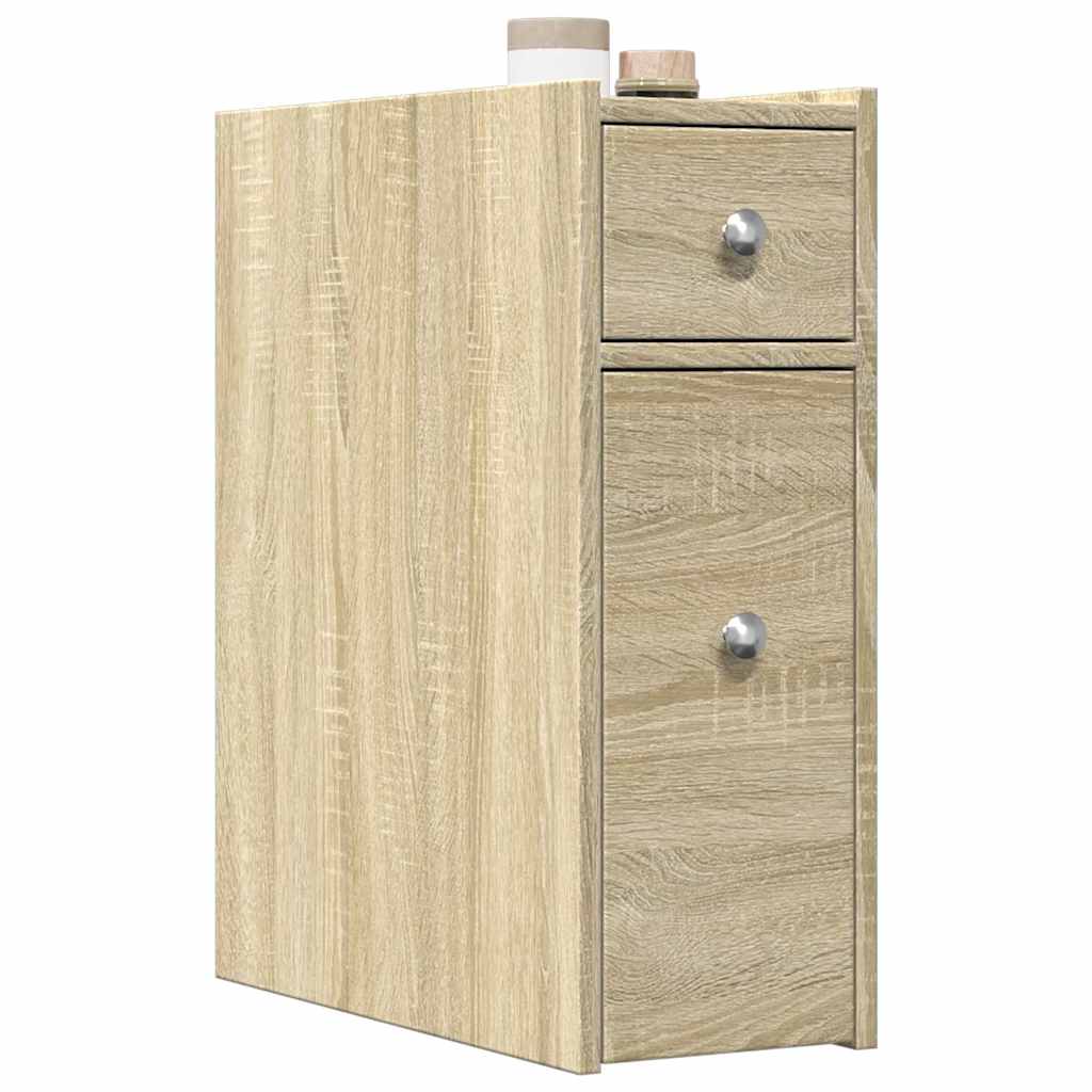 Bathroom Cabinet Narrow with Wheels Sonoma Oak Wood Material