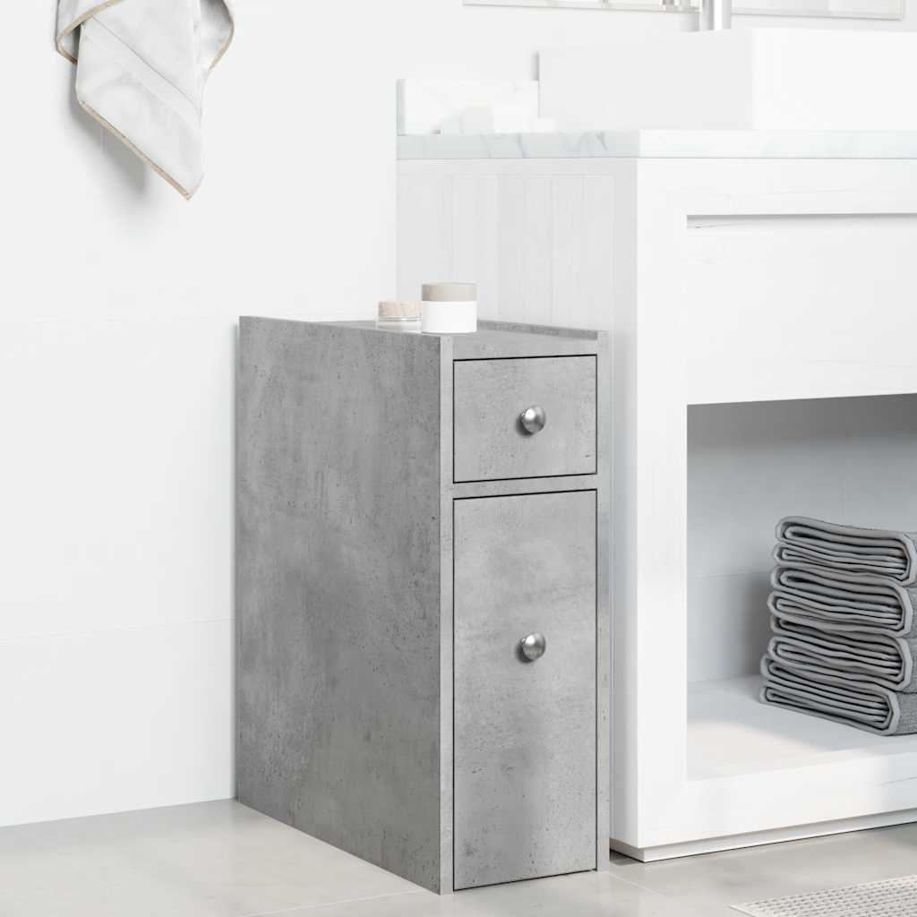 Bathroom Cabinet Narrow with Wheels Concrete Grey Wood Material