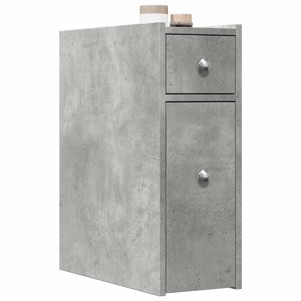 Bathroom Cabinet Narrow with Wheels Concrete Grey Wood Material