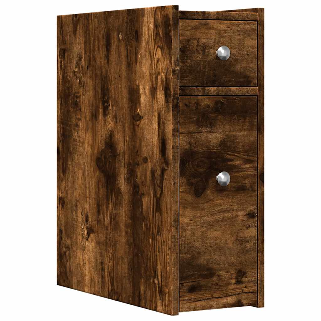 Bathroom Cabinet Narrow with Wheels Smoked Oak Wood Material