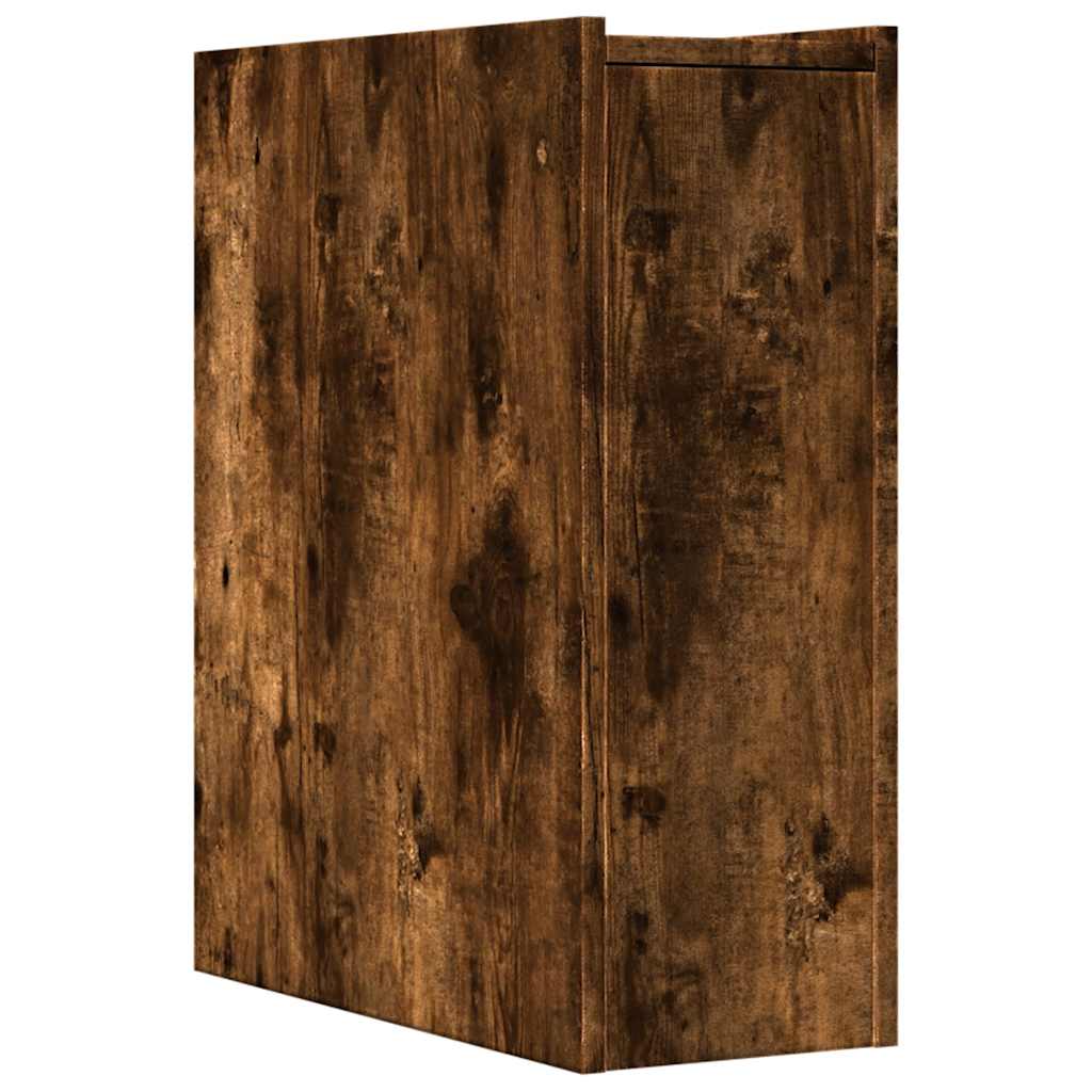 Bathroom Cabinet Narrow with Wheels Smoked Oak Wood Material