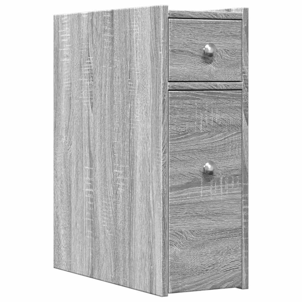 Badschrank Schmal mit Rollen Grau Sonoma Holzwerkstoff