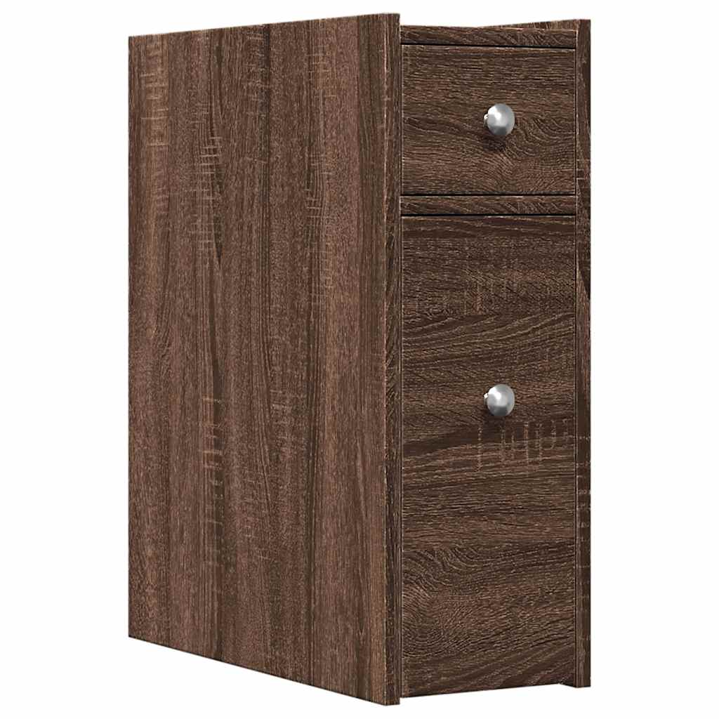 Bathroom Cabinet Narrow with Wheels Oak Look Wood Material