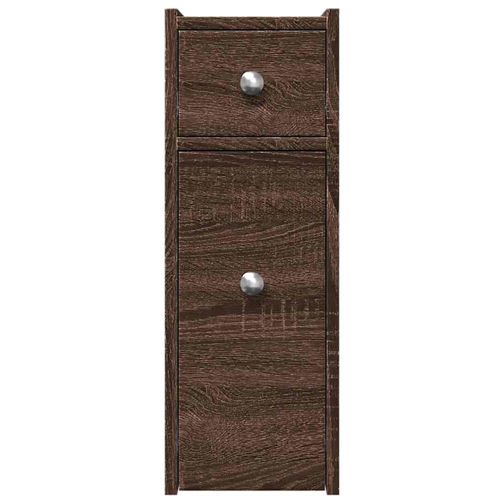 Bathroom Cabinet Narrow with Wheels Oak Look Wood Material