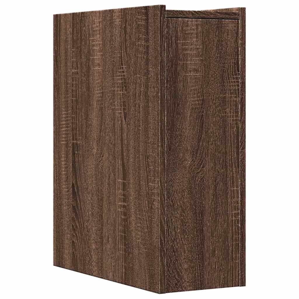 Bathroom Cabinet Narrow with Wheels Oak Look Wood Material