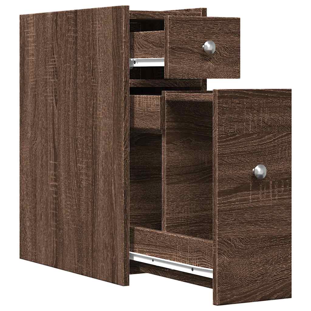 Bathroom Cabinet Narrow with Wheels Oak Look Wood Material